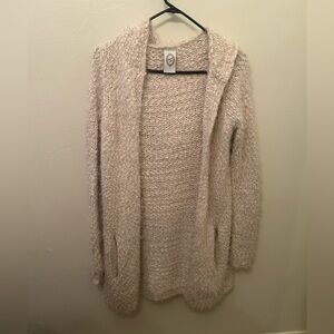 Cozy Off White/Cream Open-Front Sweater with Hood